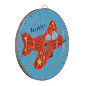 かわいい赤い飛行機飛んでいる漫画イラストレーション ダーツボード (正面左)