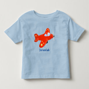 かわいい赤い飛行機飛んでいる漫画イラストレーション トドラーTシャツ