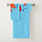 かわいい赤い飛行機飛んでいる漫画イラストレーション バスタオルセット (インサイチュ)