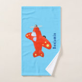 かわいい赤い飛行機飛んでいる漫画イラストレーション バスタオルセット (ハンドタオル)