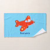 かわいい赤い飛行機飛んでいる漫画イラストレーション バスタオルセット (ハンドタオル)