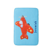 かわいい赤い飛行機飛んでいる漫画イラストレーション バスマット (正面縦)