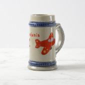 かわいい赤い飛行機飛んでいる漫画イラストレーション ビールジョッキ (正面右)