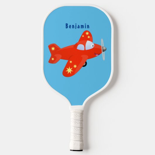 かわいい赤い飛行機飛んでいる漫画イラストレーション ピックルボールラケット (裏面)