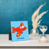 かわいい赤い飛行機飛んでいる漫画イラストレーション フォトプラーク (インサイチュ)