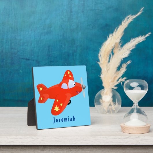 かわいい赤い飛行機飛んでいる漫画イラストレーション フォトプラーク (インサイチュ)