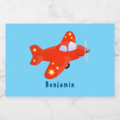 かわいい赤い飛行機飛んでいる漫画イラストレーション フードラベル (シングルラベル)
