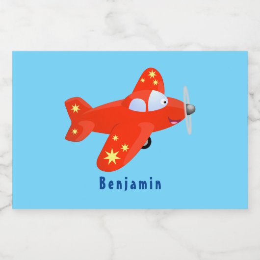 かわいい赤い飛行機飛んでいる漫画イラストレーション フードラベル (シングルラベル)