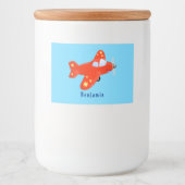 かわいい赤い飛行機飛んでいる漫画イラストレーション フードラベル (正面)