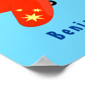 かわいい赤い飛行機飛んでいる漫画イラストレーション ポスター (角)