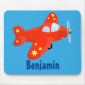 かわいい赤い飛行機飛んでいる漫画イラストレーション マウスパッド (正面)