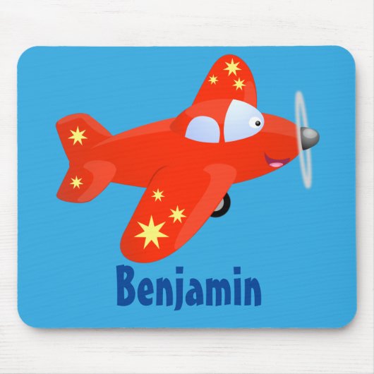 かわいい赤い飛行機飛んでいる漫画イラストレーション マウスパッド (正面)