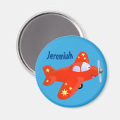 かわいい赤い飛行機飛んでいる漫画イラストレーション マグネット (正面/裏面)