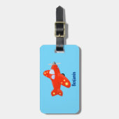 かわいい赤い飛行機飛んでいる漫画イラストレーション ラゲッジタグ (正面縦)