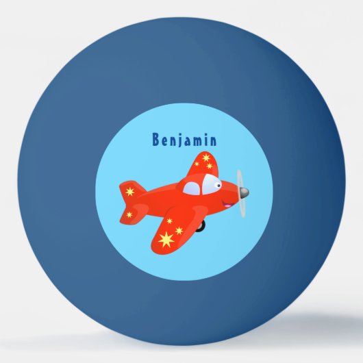 かわいい赤い飛行機飛んでいる漫画イラストレーション 卓球ボール (正面)
