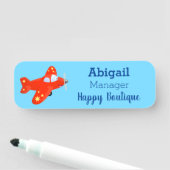 かわいい赤い飛行機飛んでいる漫画イラストレーション 名札 (インサイチュ)