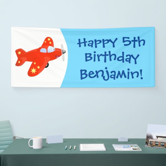 かわいい赤い飛行機飛んでいる漫画イラストレーション 横断幕 (トレードショー)