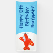 かわいい赤い飛行機飛んでいる漫画イラストレーション 横断幕 (縦)