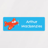 かわいい赤い飛行機飛んでいる漫画パーソナライズされた ラベル (デザイン2)