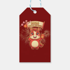 かわいい赤い馬 2026年 馬の年 ギフトタグ