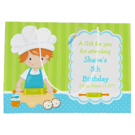 かわいい赤い髪の少年ベーキングありがとう ラージペーパーバッグ