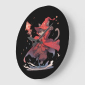 かわいい赤い魔導師キャットヒーロー ラージ壁時計 (傾斜)