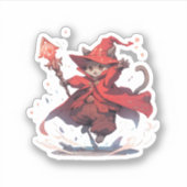 かわいい赤い魔法使い猫ヒーロー シール (正面)