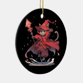 かわいい赤い魔法使い猫ヒーロー セラミックオーナメント (右)