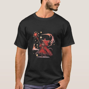 かわいい赤い魔法使い猫ヒーロー Tシャツ