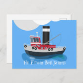 かわいい赤い魚釣りトラウラーボート漫画イラストレーション ポストカード (正面/裏面)