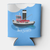 かわいい赤い魚釣りトラウラーボート漫画イラストレーション 缶クーラー (正面)