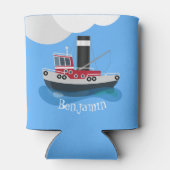 かわいい赤い魚釣りトラウラーボート漫画イラストレーション 缶クーラー (裏面)