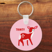 かわいい赤い鹿のバレンタインデーパーソナライズされた キーホルダー (正面)