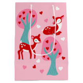 かわいい赤い鹿のバレンタインデーパーソナライズされた ミディアムペーパーバッグ (裏面)