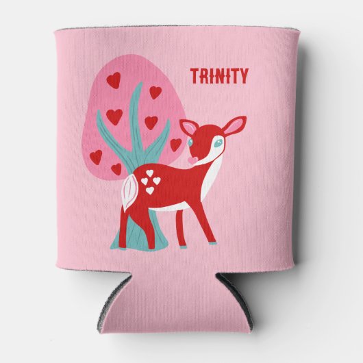 かわいい赤い鹿のバレンタインデーパーソナライズされた 缶クーラー (正面)