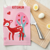 かわいい赤い鹿バレンタインデーカスタムメッセージ キッチンタオル (四つ折り)