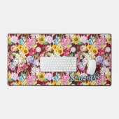 かわいい赤い黄色のフローラエレガントモノグラム デスクマット (キーボード&マウス)