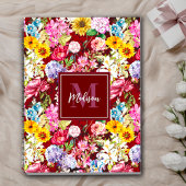 かわいい赤い黄色のフローラエレガントモノグラム ノートブック