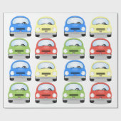 かわいい赤い黄色の緑の車の漫画のパターン ラッピングペーパー (フラット)