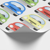 かわいい赤い黄色の緑の車の漫画のパターン ラッピングペーパー (角)