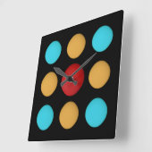 かわいい赤い黄色の青い点 スクエア壁時計 (傾斜)