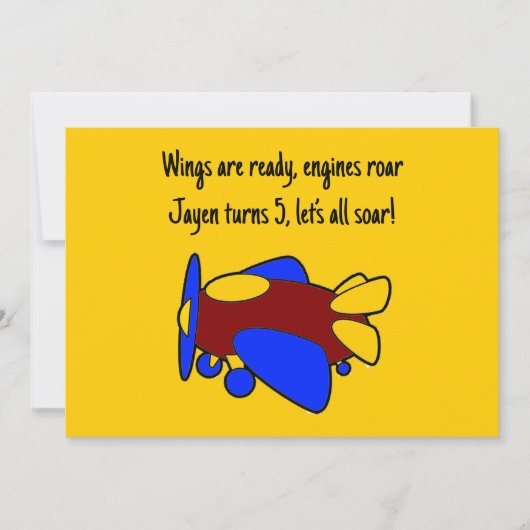 かわいい赤い黄色の青い飛行機の漫画子供へ 招待状 (正面)