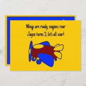 かわいい赤い黄色の青い飛行機の漫画子供へ 招待状 (正面/裏面)