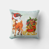 かわいい赤い鼻のトナカイはクリスマスを引く クッション (正面)