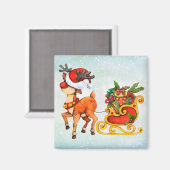 かわいい赤い鼻のトナカイはクリスマスを引く マグネット (正面/裏面)