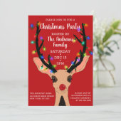 かわいい赤い鼻トナカイ白熱［赤熱］光を放つライトクリスマス 招待状 (スタンド正面)