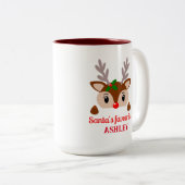 かわいい赤い鼻トナカイ,ホットココアクリスマス ツートーンマグカップ (正面右)