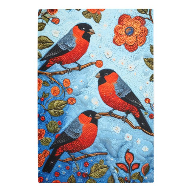 かわいい赤い（鳥）ショウジョウコウカンチョウ鳥 メタルプリント (正面)