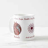 かわいい赤うさぎと植物。及おもしろいび前向き コーヒーマグカップ (正面左)