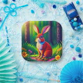 かわいい赤うさぎ草の上に座る ペーパープレート (パーティー)